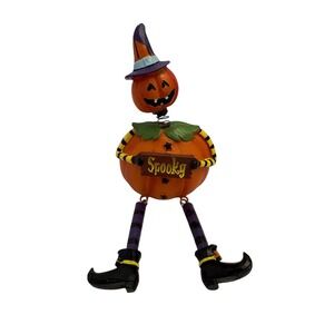 Vtg Rare Halloween Decor Pumpkin‎ Figurine Spooky Sign Witch Hat Fall Decoration